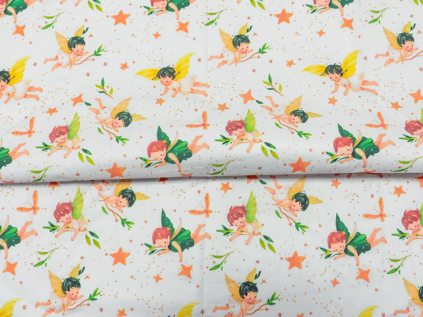 Baskılı Poplin Kumaş - Elma Çizgili, Yıldız Peri ve Çiçekli Patchwork | Dikiş için Yumuşak Pamuklu Poplin - El Sanatları, 148 cm genişliğinde