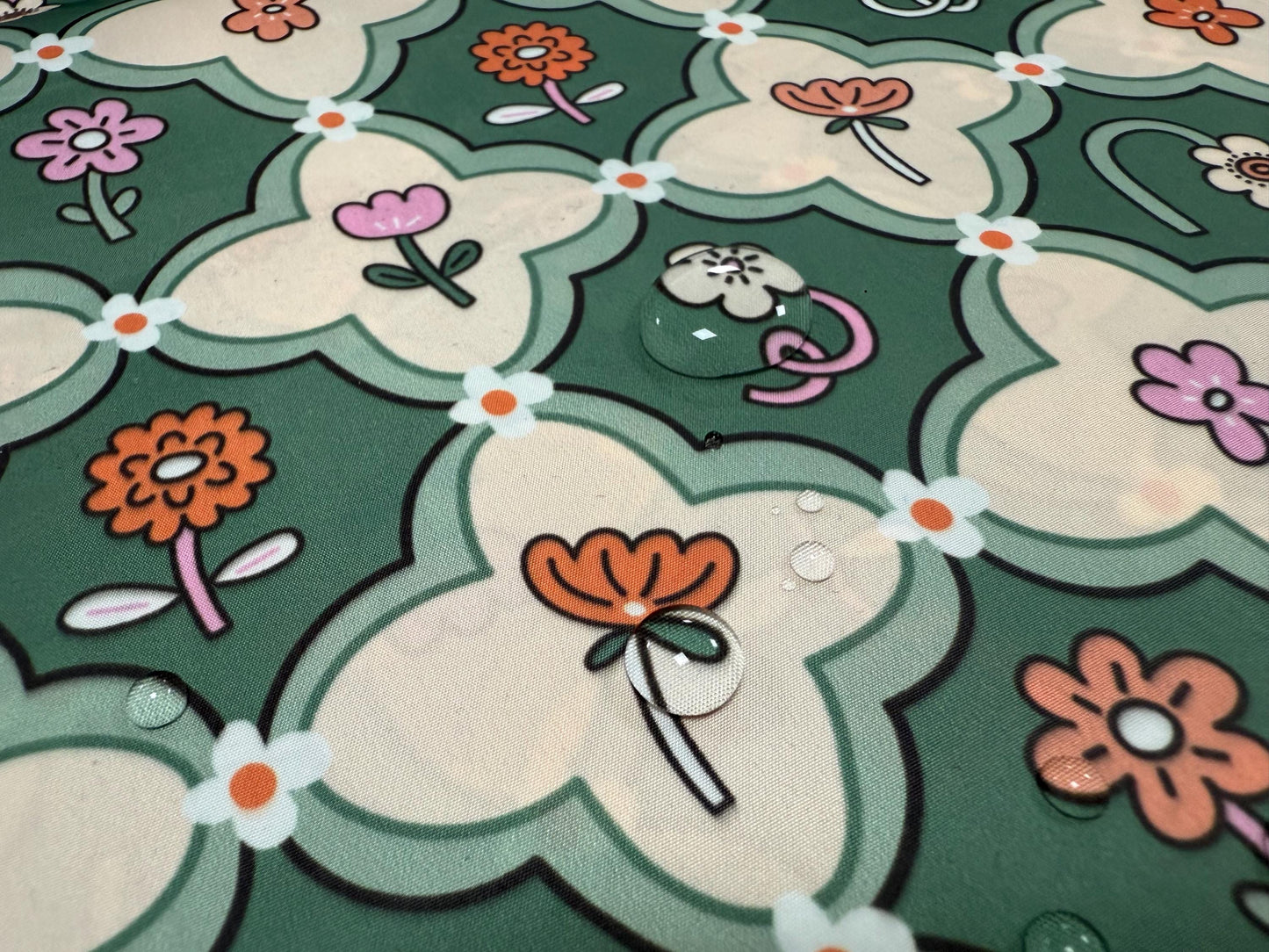 Ayı ve Tavşan Baskılı Kumaş - Sevimli Hayvanlar ve Bitkiler - Muslin, Poplin, Keten, Saten, Denim, Gabardin, Su Geçirmez Üzerine Özel Baskılı