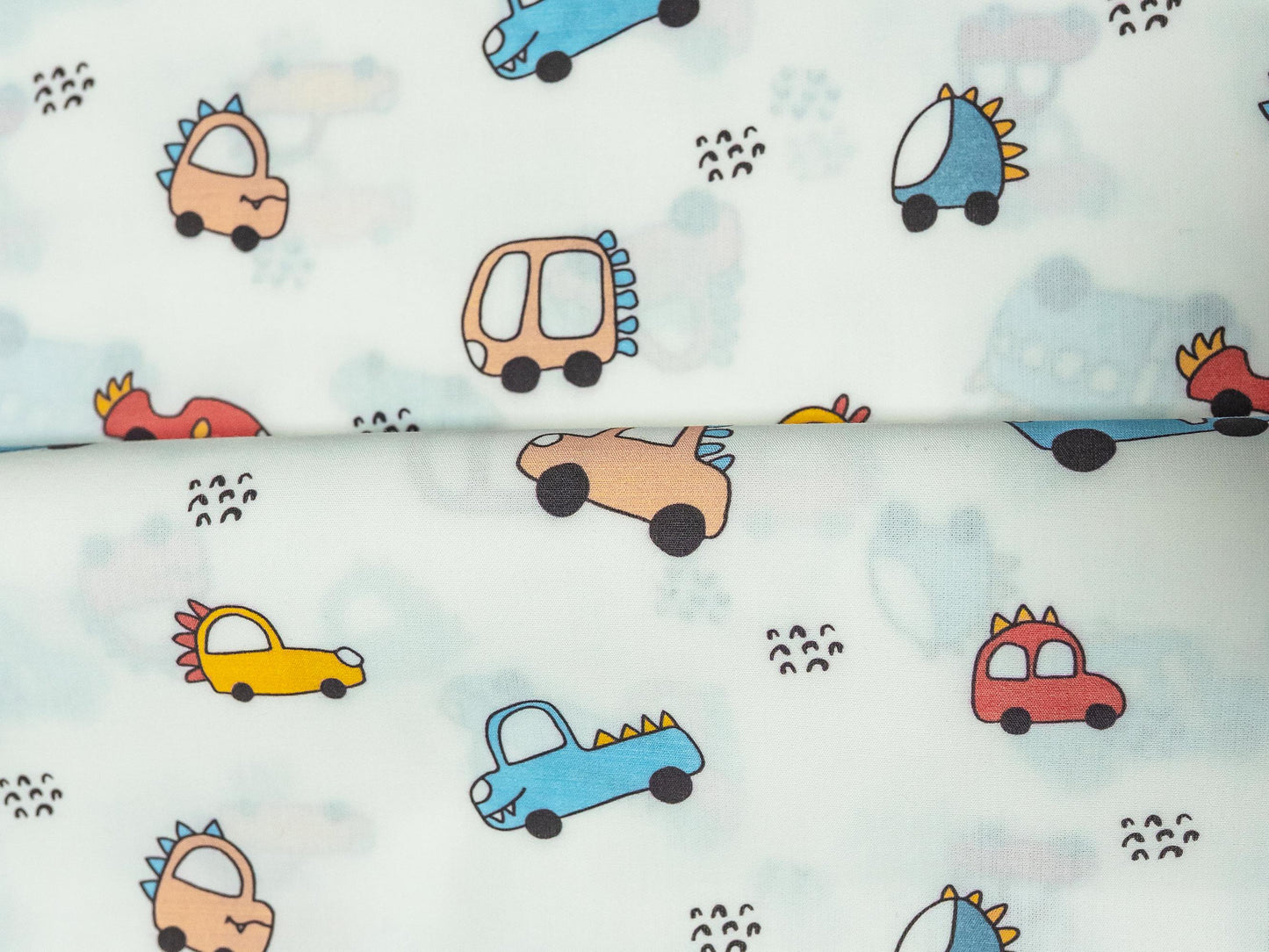 Renkli Araba Desenli Poplin Kumaş, Renkli Araba Baskılı Poplin Kumaş, Poplin Kumaş, Kendin Yap dikiş, 148 cm genişliğinde