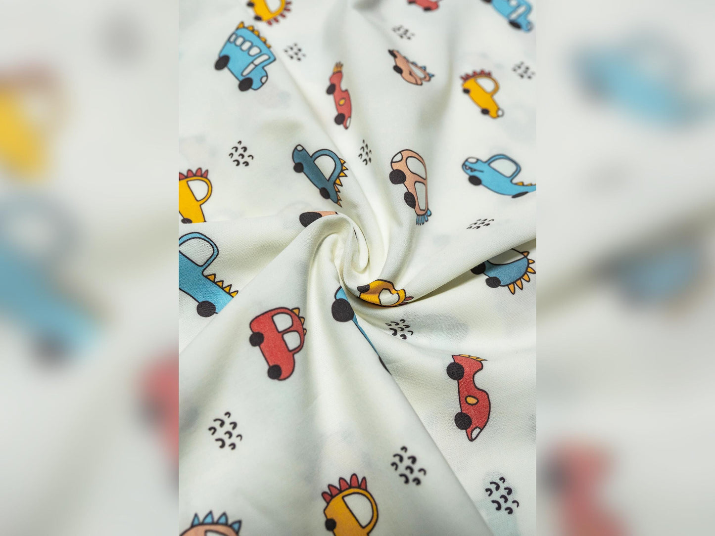Renkli Araba Desenli Poplin Kumaş, Renkli Araba Baskılı Poplin Kumaş, Poplin Kumaş, Kendin Yap dikiş, 148 cm genişliğinde