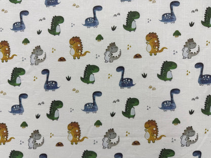 Renkli Dinozor Desenli Kumaş – Özel Baskılı – Muslin, Poplin, Keten, Saten, Kot, Gabardin, Su Geçirmez Kumaş – Patchwork, Yorgan