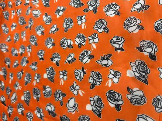 Turuncu Gül Desenli Kumaş – Muslin, Poplin, Keten, Saten, Kot, Gabardin ve Su Geçirmez Paraşüt Üzerine Özel Baskı – Dikiş, El Sanatları için