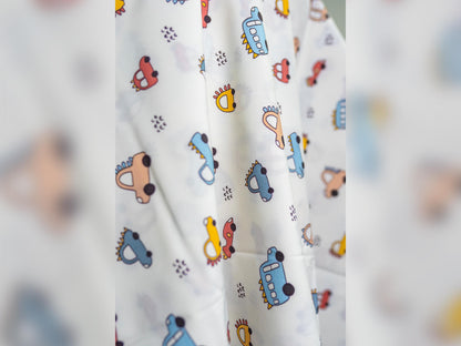 Renkli Araba Desenli Poplin Kumaş, Renkli Araba Baskılı Poplin Kumaş, Poplin Kumaş, Kendin Yap dikiş, 148 cm genişliğinde