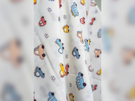 Renkli Araba Desenli Poplin Kumaş, Renkli Araba Baskılı Poplin Kumaş, Poplin Kumaş, Kendin Yap dikiş, 148 cm genişliğinde