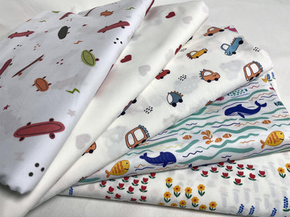 Mavi Çiçekli Ördek Desenli Kumaş – Muslin, Poplin, Keten, Saten, Kot, Gabardin, Su Geçirmez Kumaş Üzerine Özel Baskı – Dikiş ve El Sanatları