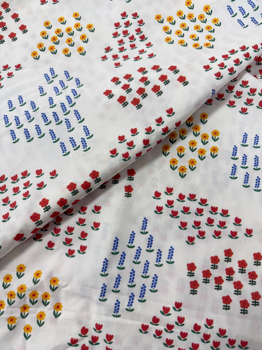 Renkli Çiçekli Poplin Kumaş, Pigment Baskılı Kumaş, El Sanatları ve Terzilik için Poplin, Ev Dekorasyonu Kumaşı, 148 cm genişliğinde