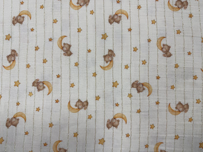 Parıltılı Detaylara Sahip Çift Katlı Tül Muslin Kumaş – Ayı, Hilal, Puantiye ve Yıldız Desenleri – Dikiş, El Sanatları için Kumaş, 148 cm genişliğinde