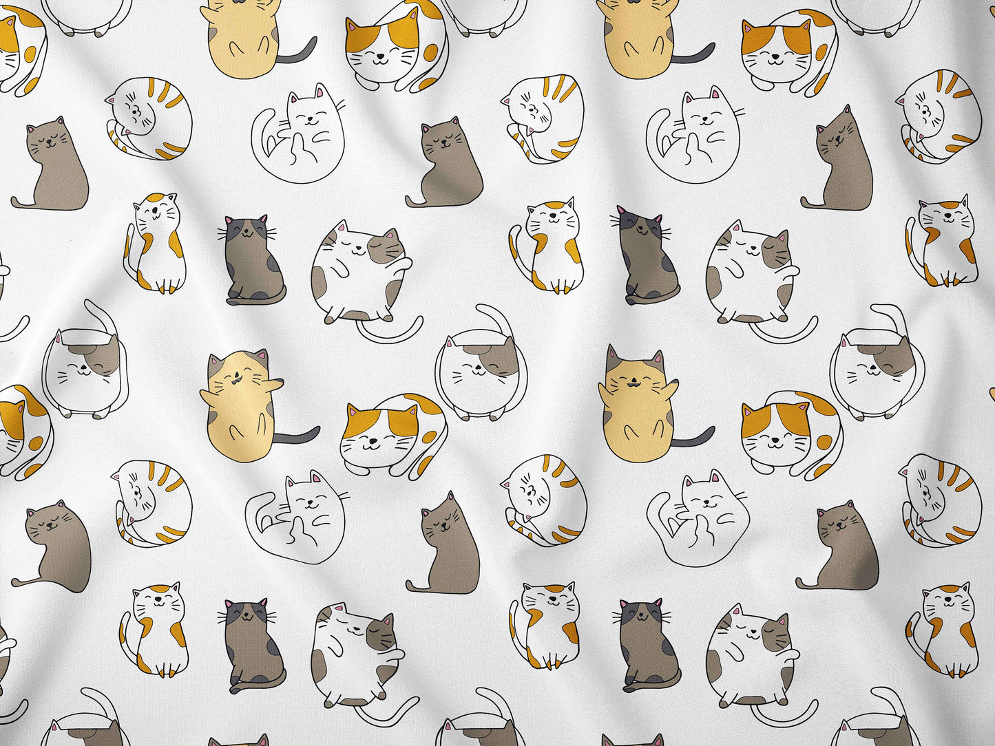 Sevimli Kedi Desenli Kumaş – Müslin, Poplin, Keten ve Diğer Seçenekler