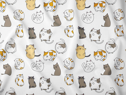 Sevimli Kedi Desenli Kumaş – Müslin, Poplin, Keten ve Diğer Seçenekler