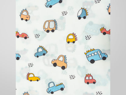 Renkli Araba Desenli Poplin Kumaş, Renkli Araba Baskılı Poplin Kumaş, Poplin Kumaş, Kendin Yap dikiş, 148 cm genişliğinde