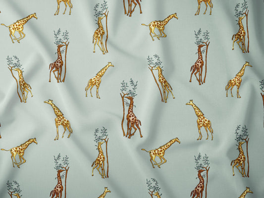 Zürafa Desenli Kumaş - Safari Hayvan Desenli | Muslin, Poplin, Keten, Saten, Kot, Gabardin, Döşemelik ve Ceket Dikimi İçin Su Geçirmez