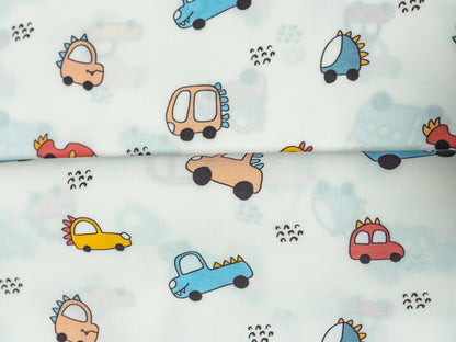 Renkli Araba Desenli Poplin Kumaş, Renkli Araba Baskılı Poplin Kumaş, Poplin Kumaş, Kendin Yap dikiş, 148 cm genişliğinde