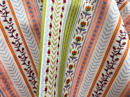 Boho Çiçekli Çizgili Kumaş - Müslin, Poplin, Keten, Saten, Denim, Gabardin ve Su Geçirmez Paraşüt Kumaş Üzerine Etnik Desen Baskılı