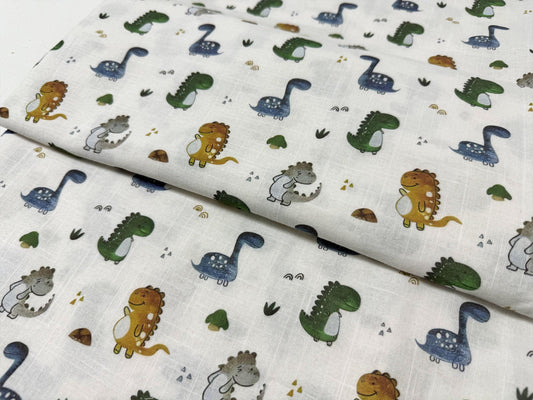 Renkli Dinozor Desenli Kumaş – Özel Baskılı – Muslin, Poplin, Keten, Saten, Kot, Gabardin, Su Geçirmez Kumaş – Patchwork, Yorgan