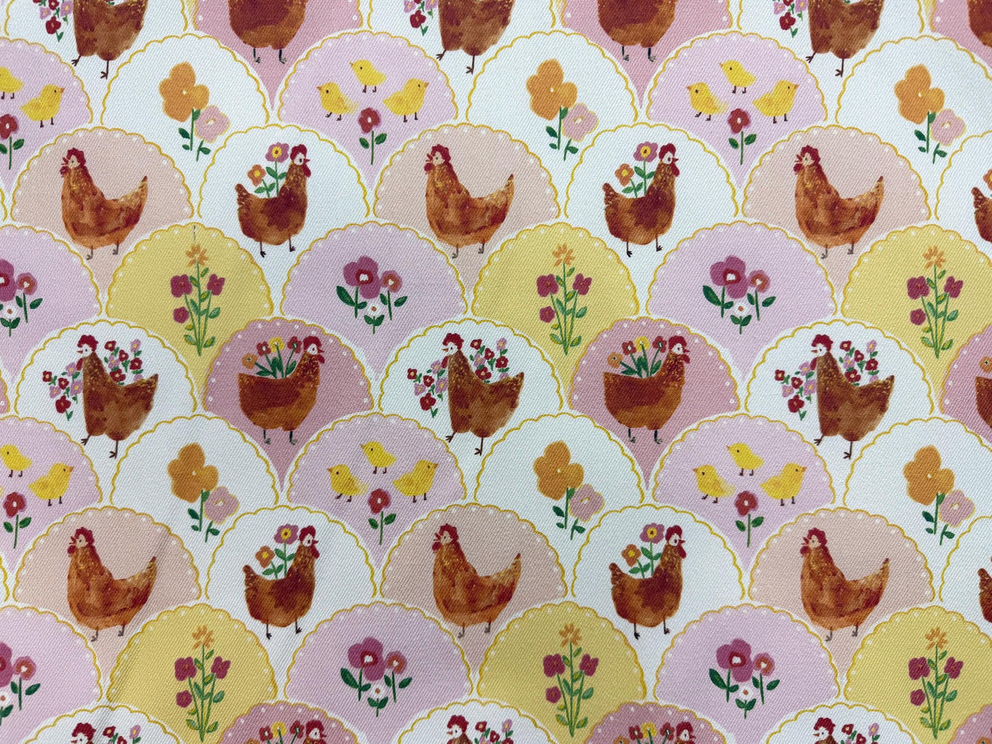 Horoz Deseni  ve Civciv Kumaş – Pembe-Sarı Çiçek | Muslin, Poplin, Keten, Saten, Kot, Gabardin ve Su Geçirmez Seçenekler