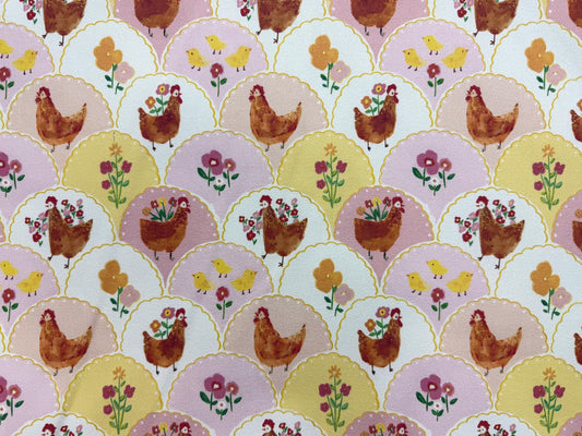 Horoz Deseni  ve Civciv Kumaş – Pembe-Sarı Çiçek | Muslin, Poplin, Keten, Saten, Kot, Gabardin ve Su Geçirmez Seçenekler