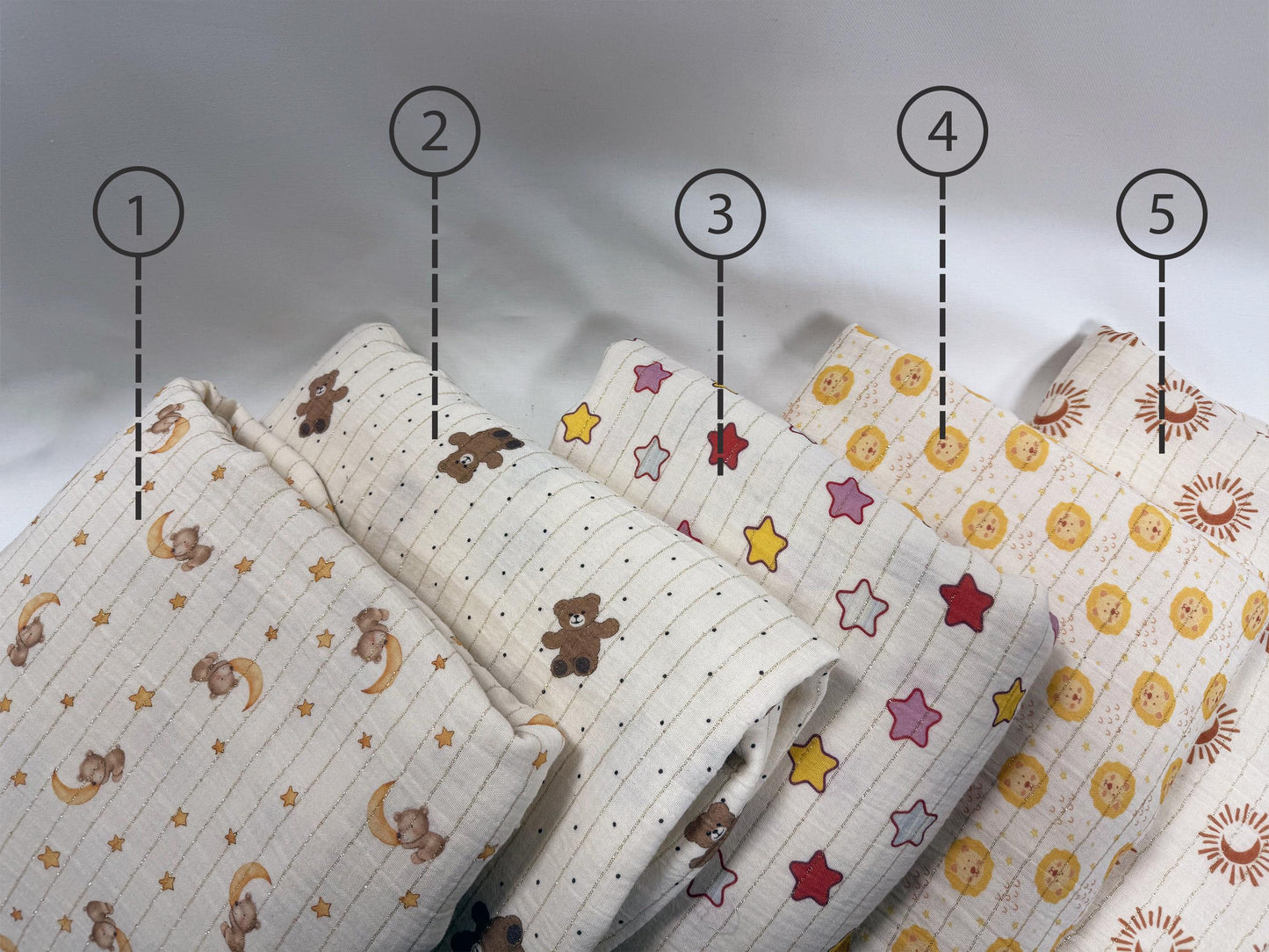 Parıltılı Detaylara Sahip Çift Katlı Tül Muslin Kumaş – Ayı, Hilal, Puantiye ve Yıldız Desenleri – Dikiş, El Sanatları için Kumaş, 148 cm genişliğinde