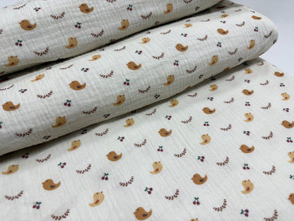 Sevimli Minik Kuş Desenli Kumaş – Müslin, Poplin, Keten ve Diğer Seçenekler